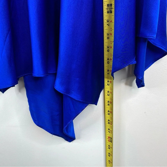 Vintage Cache Silk Dress Halter Scarf Hem Y2K Fairy Retro Ruched Prom Cerulean - Picture 11 of 13